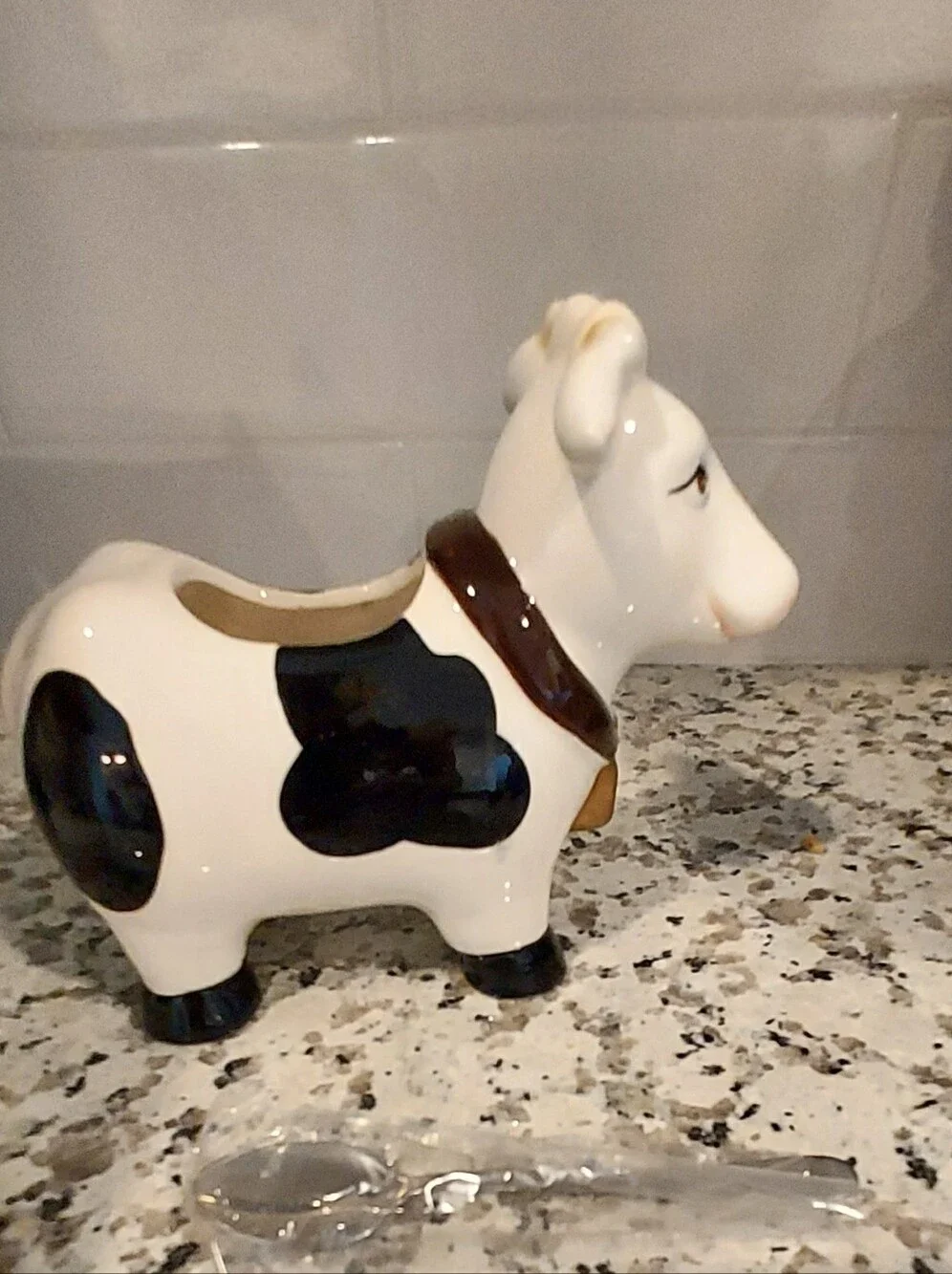 Publix Sugar Non Dairy Creamer Cow Black White Ceramic With Spoon Kitschy Farm